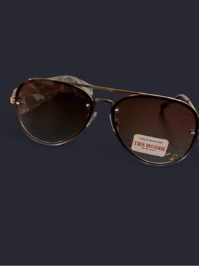 True Religion Gold-Trim Brown Gradient Aviator Sunglasses